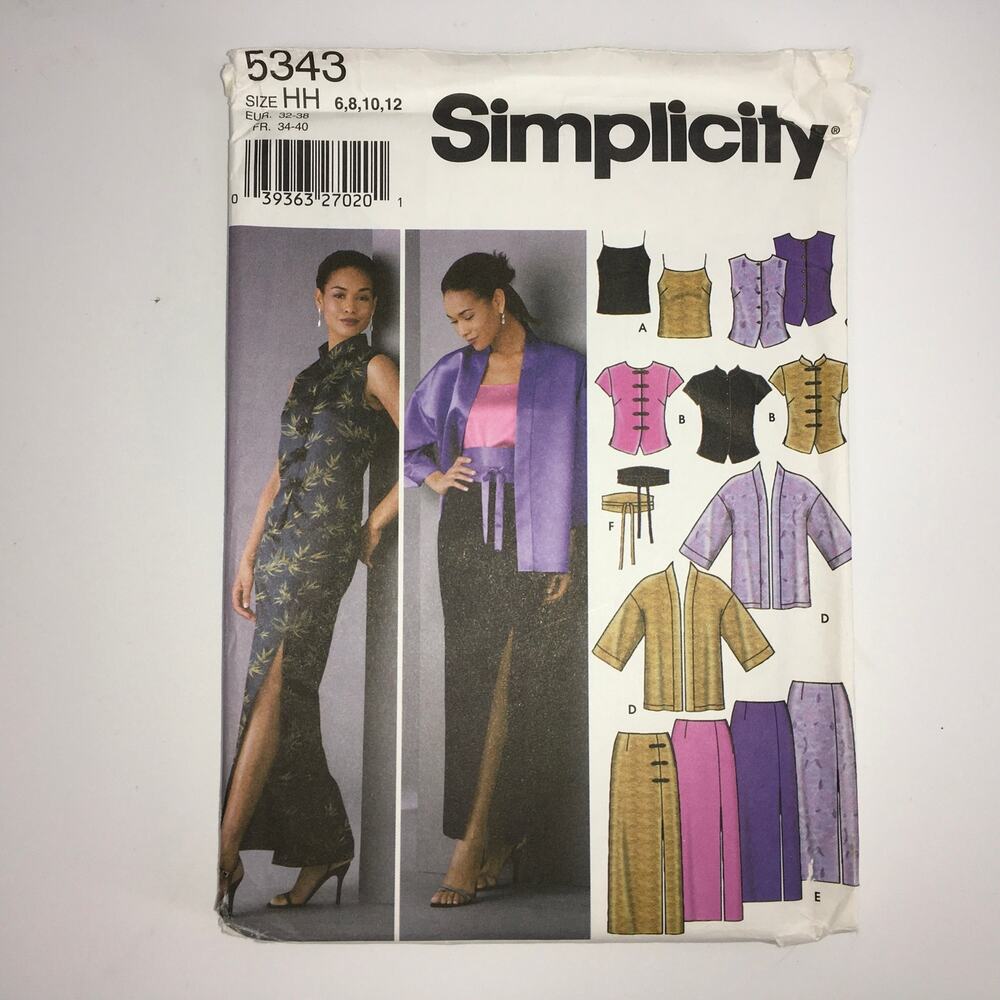 Simplicity Sewing Pattern 5343 Mandarin Collar Kimono Obi Belt Skirt 6-12 UNCUT